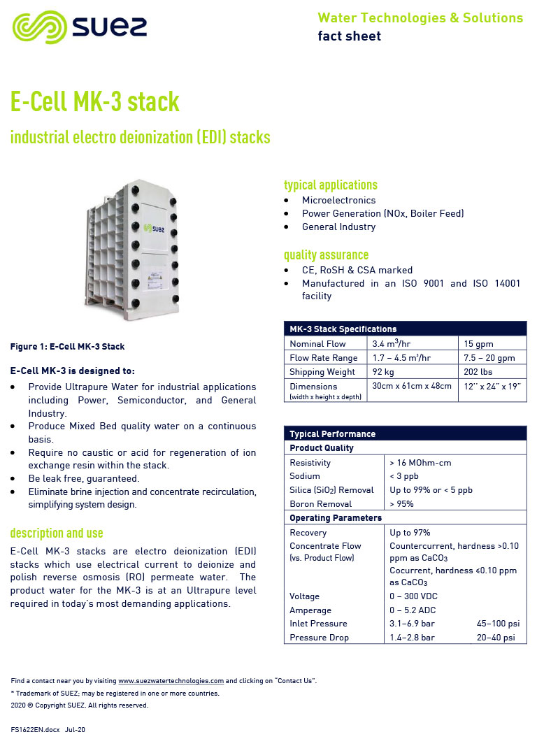 SUEZ EDI E-Cell MK-3 Stack